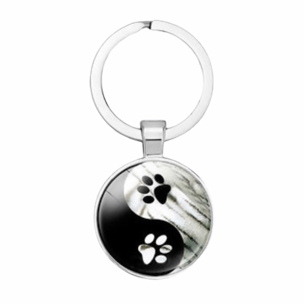 Yin Ying Taiji Animal Paws Key Chain, Black, White